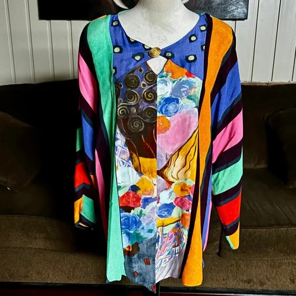 Carole Little ~ USA ~ Women’s Size 10 ~ Multi-Colors Striped & Polka Dots Blouse - Picture 4 of 12